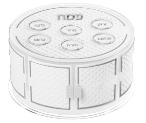 Picture of Lucite Leatherite Seder Plate Kaarah 3 Tier Diamond Design Silver 15.35"